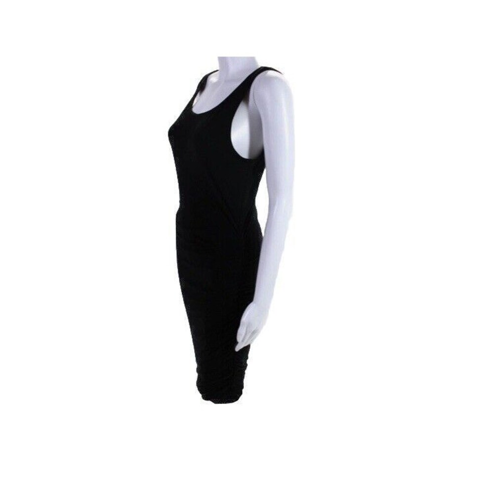 Velvet Women Scoop Neck Sleeveless Ruched Side Jersey Midi Sheath Dress Black S
